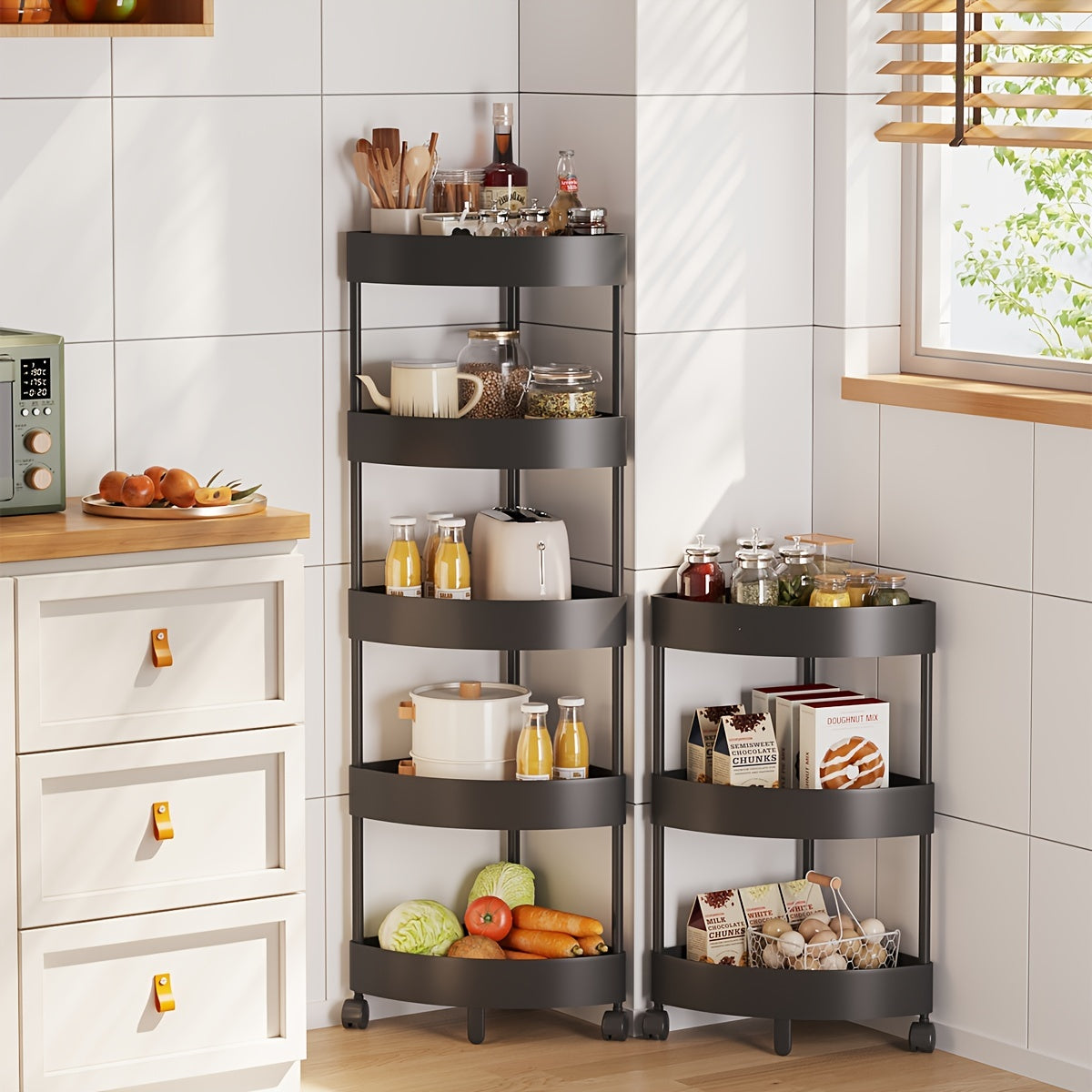 Multi Tier Storage Rack for Fruits Drinks Snacks - Kitchen Corner Shelves
