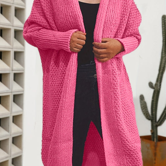 Solid Long Sleeve Hooded Cardigan