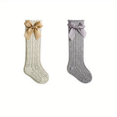 3 Pairs Baby Bow Princess Knee High Socks Toddler Infant Mesh Breathable