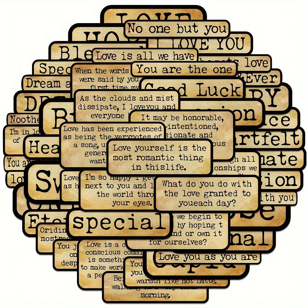 50pcs Retro English Phrases Waterproof Stickers for Water Bottle Laptop