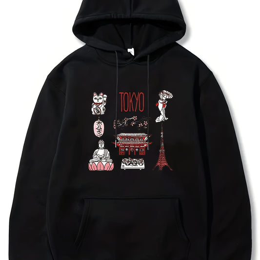 Maneki neko Bodhisattva Pavilion Tokyo Sushi Print Men's Hoodie