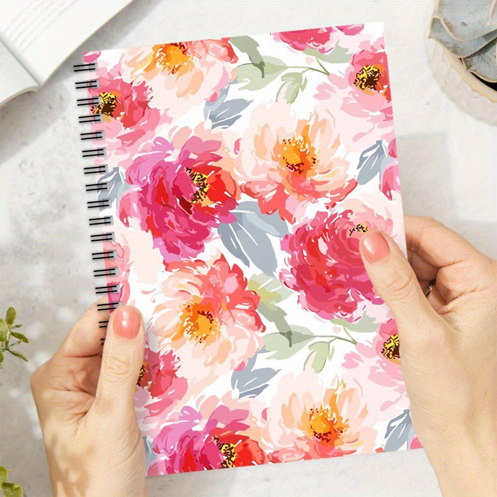 Watercolor Spiral Notebook Pink Peach Flower Lined Pages