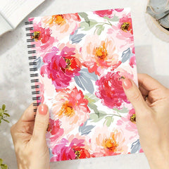 Watercolor Spiral Notebook Pink Peach Flower Lined Pages