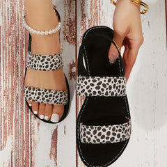 Leopard Print Flat Sandals Elastic Strap Slip-On Outdoor Shoes