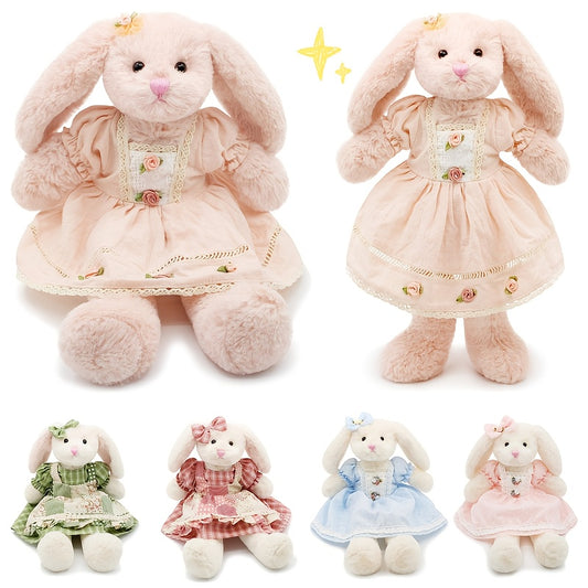 Bunny Plush Dolls Rabbits Vintage Dresses Pastel Floral Colors
