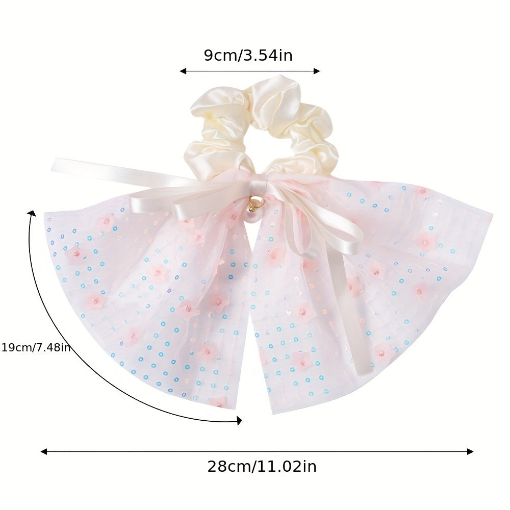 Lace Scrunchies Sequin Bow Hair Tie Faux Pearl Ribbon Bow Hair Rope