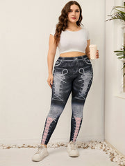 Denim Print Skinny Leggings Casual Stretchy Leggings