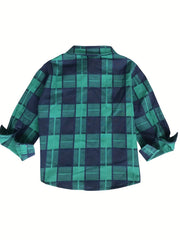Boys Stylish Plaid Long Sleeve Shirt Casual Lapel Stretch Top