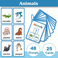 Animal Themed Learning Flashcards for Beginning Reading - 25 Cards