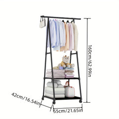 2-Layer Triangle Coat Rack Storage with Wheels Household Organizer