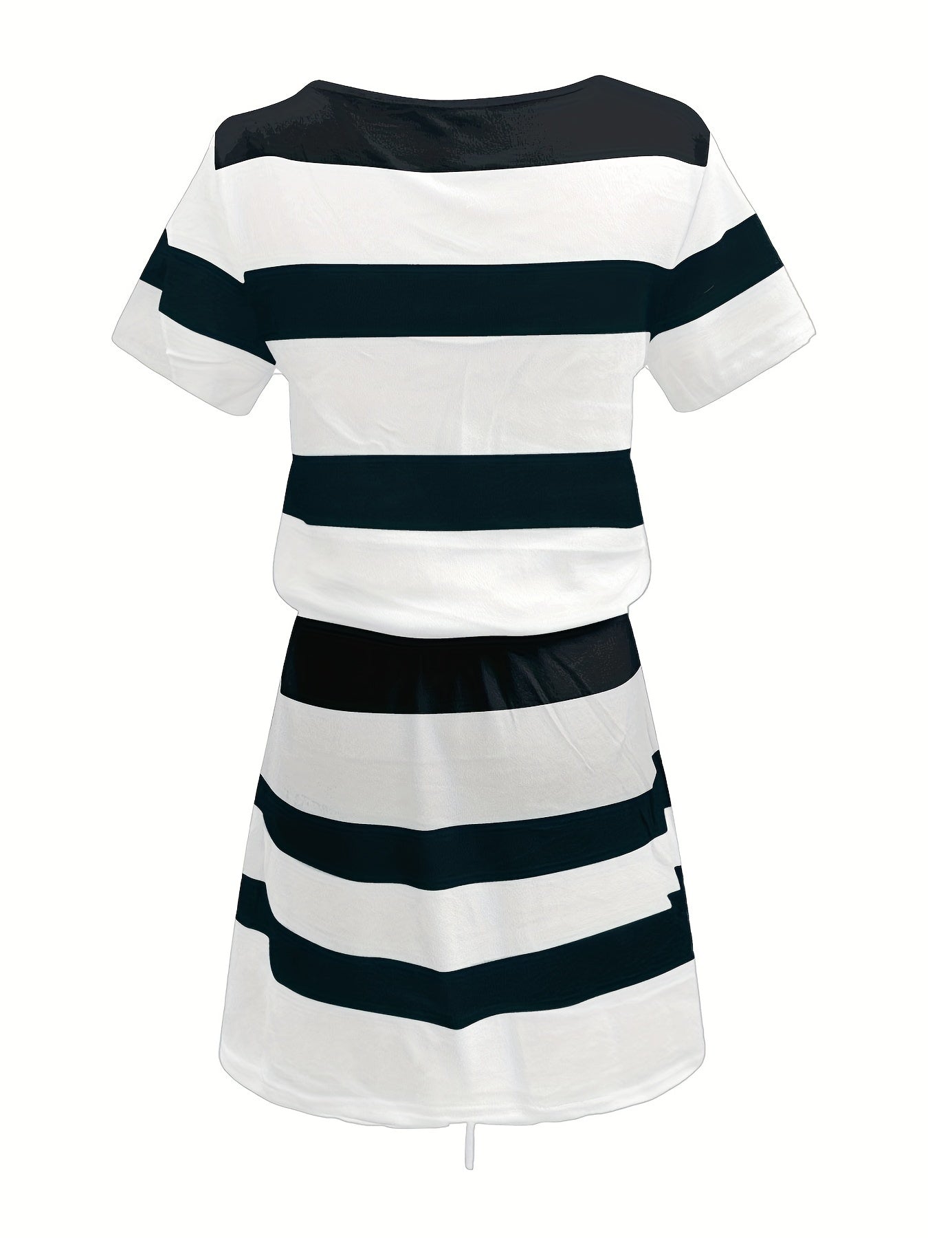 Striped V Neck Belt Casual Dress Women