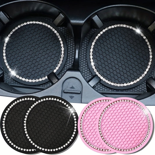 2Pcs Car Diamond Coaster Cup Holder Mat Auto Interior Decoration