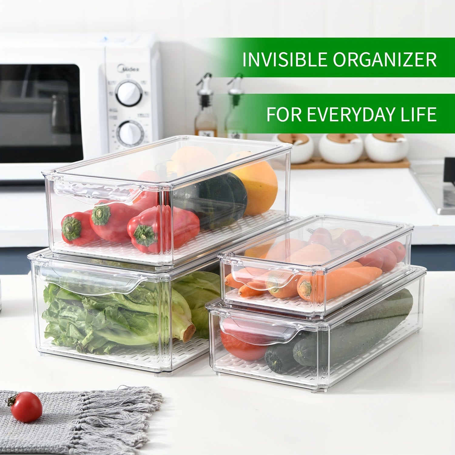 4pcs Refrigerator Storage Box Plastic Food Refrigerated Clear Dumpling Box