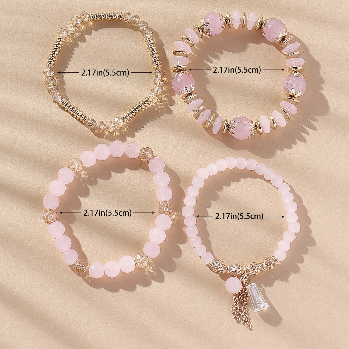 4 Pcs Crystal Beaded Boho Bracelet Set Women's Jewelry Gift