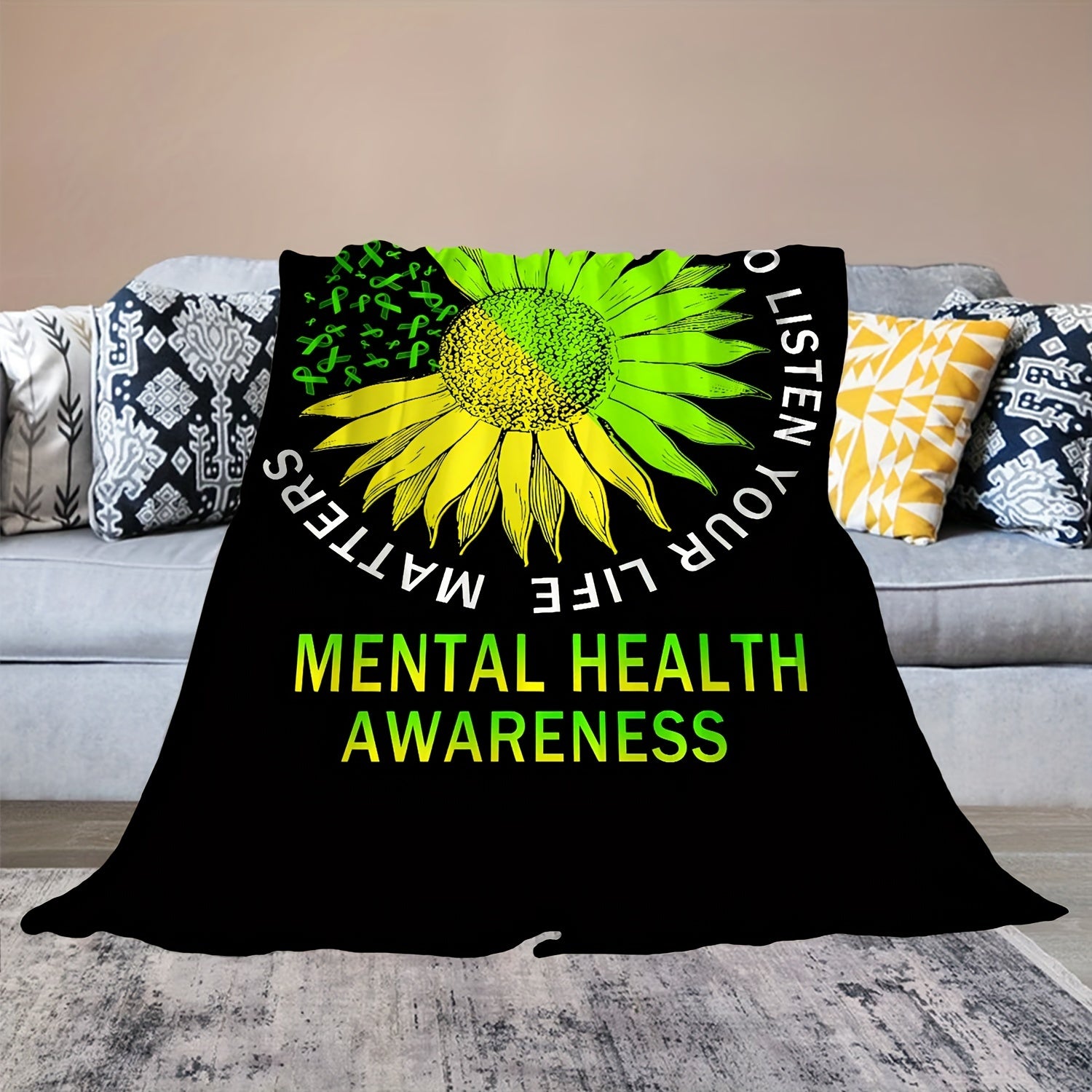 Mental Health Awareness Soft Blanket for Sofa Bed Lightweight Warm Blanket
