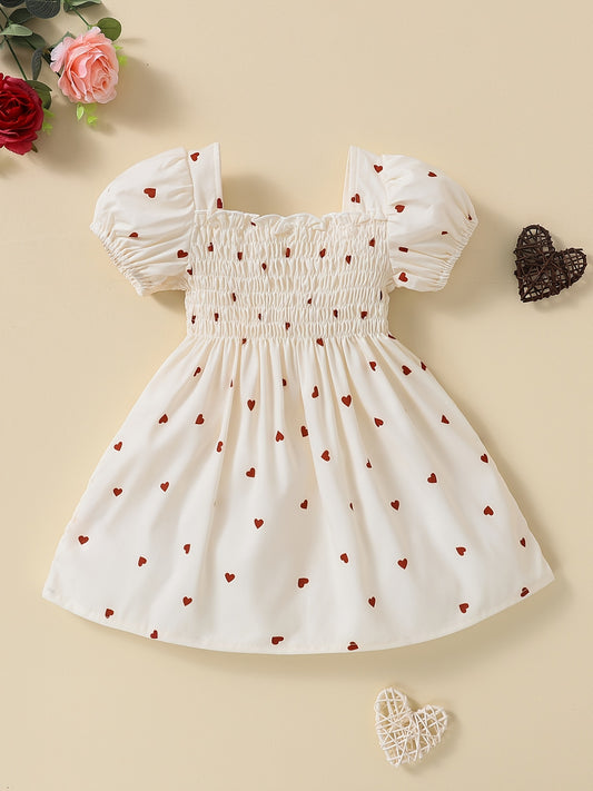 Girls Puffy Sleeve Heart Graphic Tutu Dress