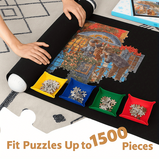 Portable Jigsaw Puzzle Mat Roll with Sorting Trays & Storage Bag