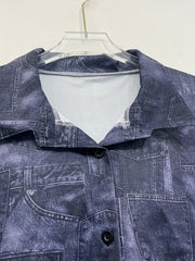  Denim Print Shirt & Pants Outfit Set