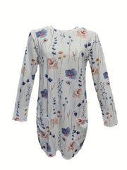  Floral Print Long Sleeve Mini Dress With Pockets