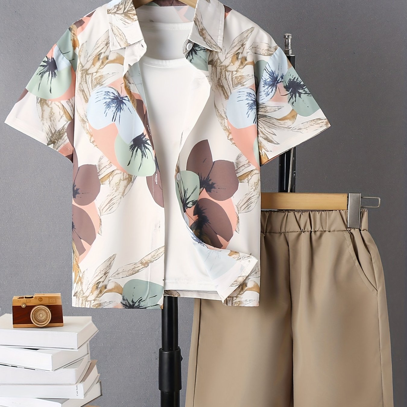 Boys Floral Shirt & Shorts Set, Casual Kids Clothes