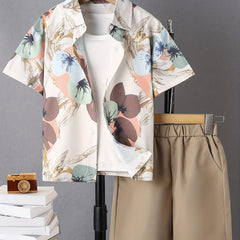Boys Floral Shirt & Shorts Set, Casual Kids Clothes