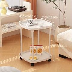 Mobile End Table With Wheels Double Layer Tray Table