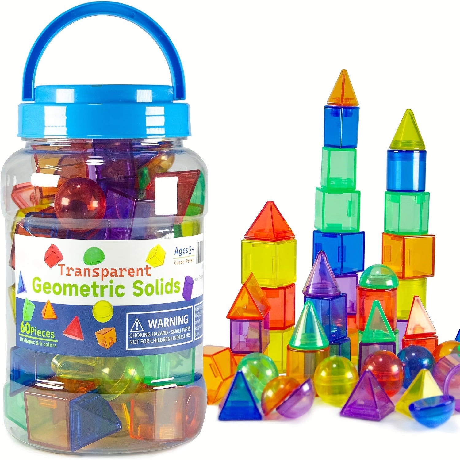 60 PCS 3D Shapes Translucent Toy For Light Table Math Manipulatives