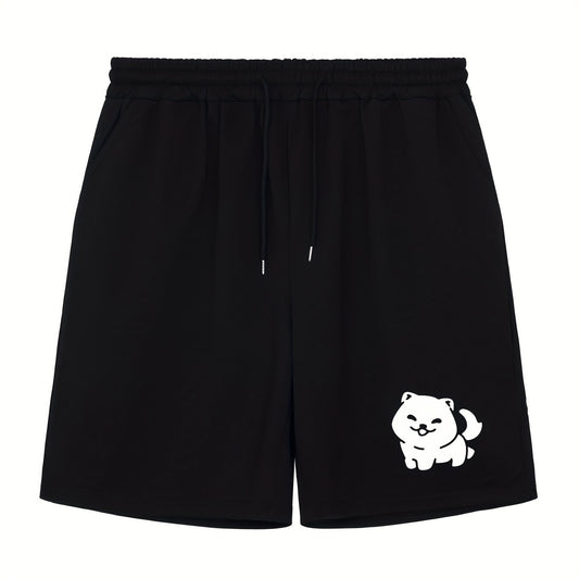 Men's Dog Doodle Print Workout Shorts Active Stretch Drawstring Sports Shorts