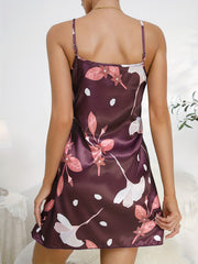 Floral Print Nightdress Crew Neck Spaghetti Strap Sleep Dress