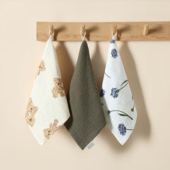 3 Pcs 4-Layer Cotton Gauze Baby Towels Set - Soft Face and Saliva Wipes