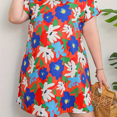 Floral Print Batwing Sleeve Round Neck Boho Dress