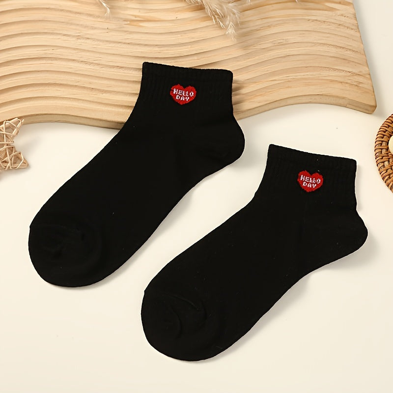 5 Pairs Heart Print Socks Women's Short Stockings