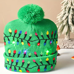 Christmas LED Lights Knitted Hat Soft & Warm Material Fine Pattern Hairball