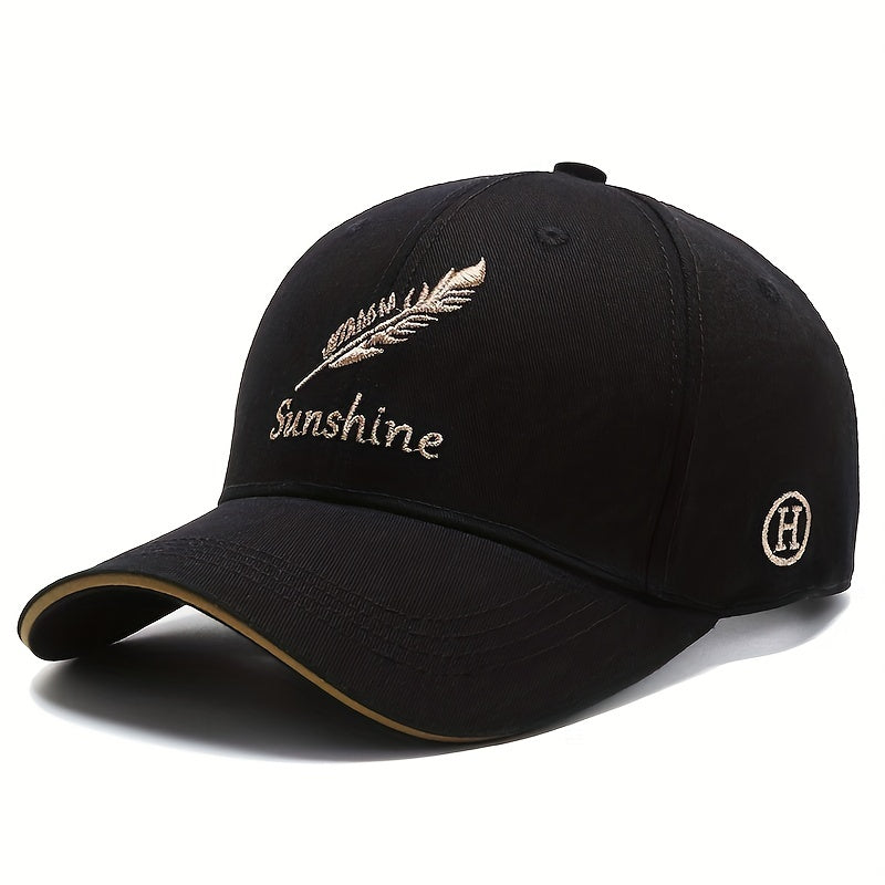 Feather Wheat Embroidery Baseball Cap Solid Cotton Dad Hat Unisex Casual Couple