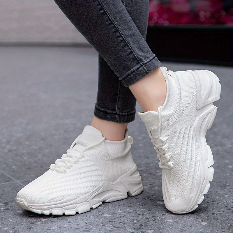 Women's Knit Platform Sneakers Breathable Lace Up Outdoor Shoes