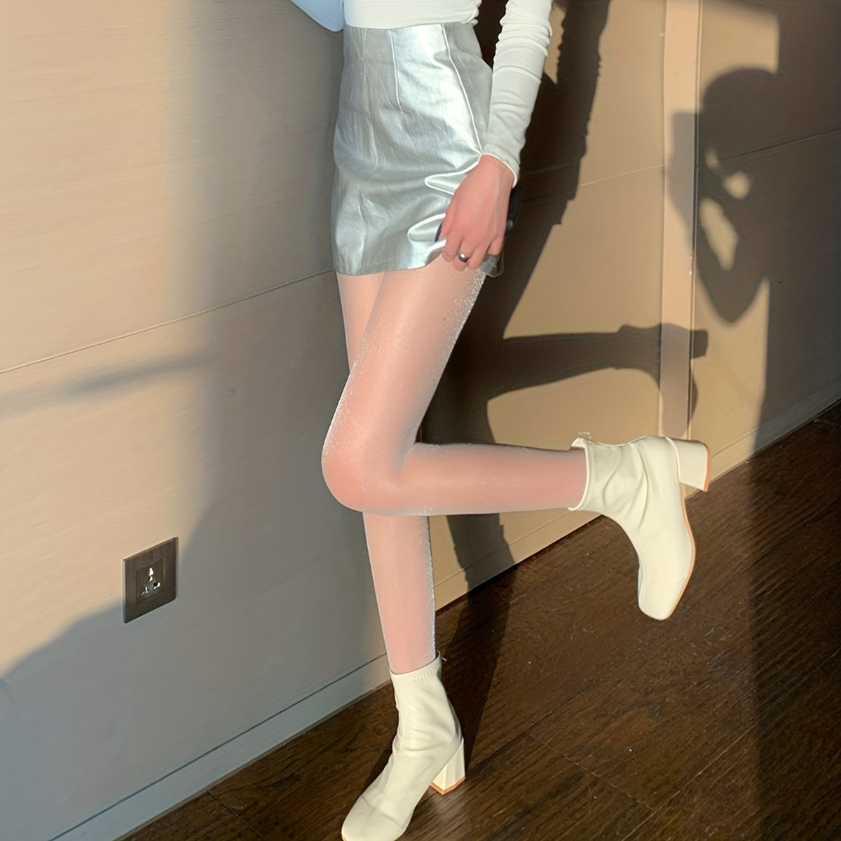 Glittery High Waist Lace Mesh Pantyhose