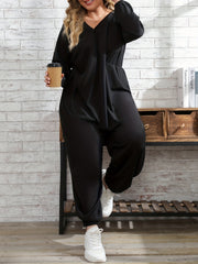  Solid Long Sleeve V Neck Jumpsuit