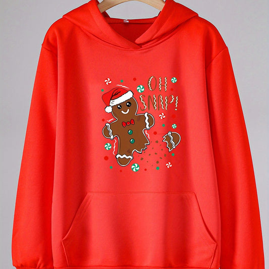 Girls Christmas Gingerbread Print Hoodie Pullover Long Sleeve Top