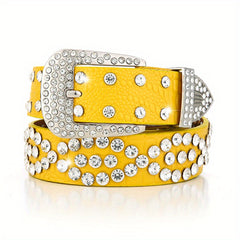 Geometric Rhinestone Belt PU Waistband for Women