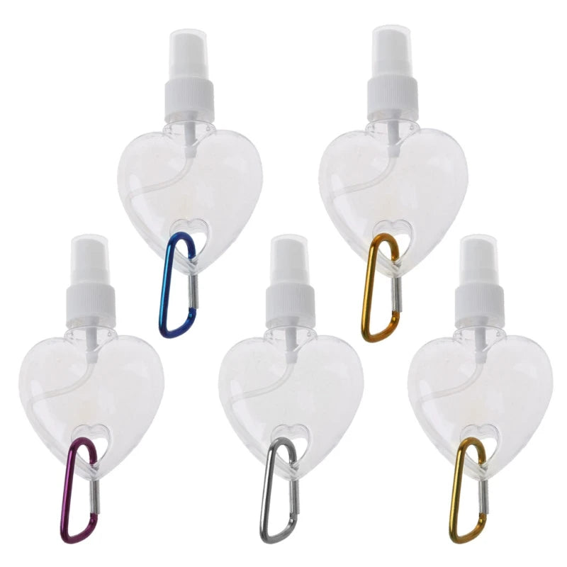5Pcs 50ml Heart Spray Bottle Hand Sanitizer Travel Keychain Carriers