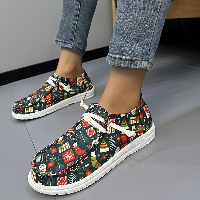 Women's Christmas Tree & Flag Pattern Skateboarding Shoes