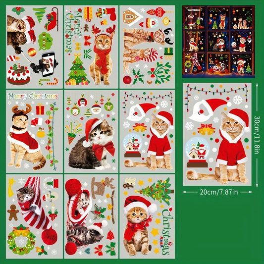 Christmas Window Stickers Set - Gingerbread Man, Santa Claus, Tree, Deer, Cat