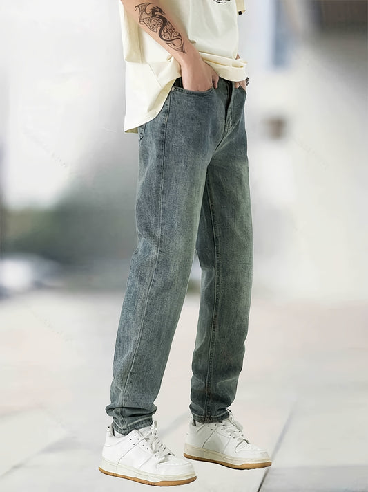 Straight Leg Jeans Mens Casual Street Style Medium Stretch Regular Pants