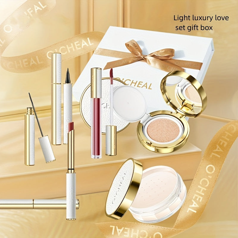 Valentines Makeup Set: Lipstick, Lip Glaze, Eyeliner, Mascara, Powder