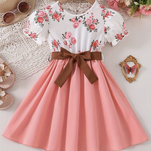 Toddler Girls Flowers Graphic Princess Dress for Party Beach Vacation