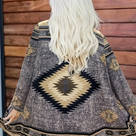  Southwestern Print Open Front Cardigan