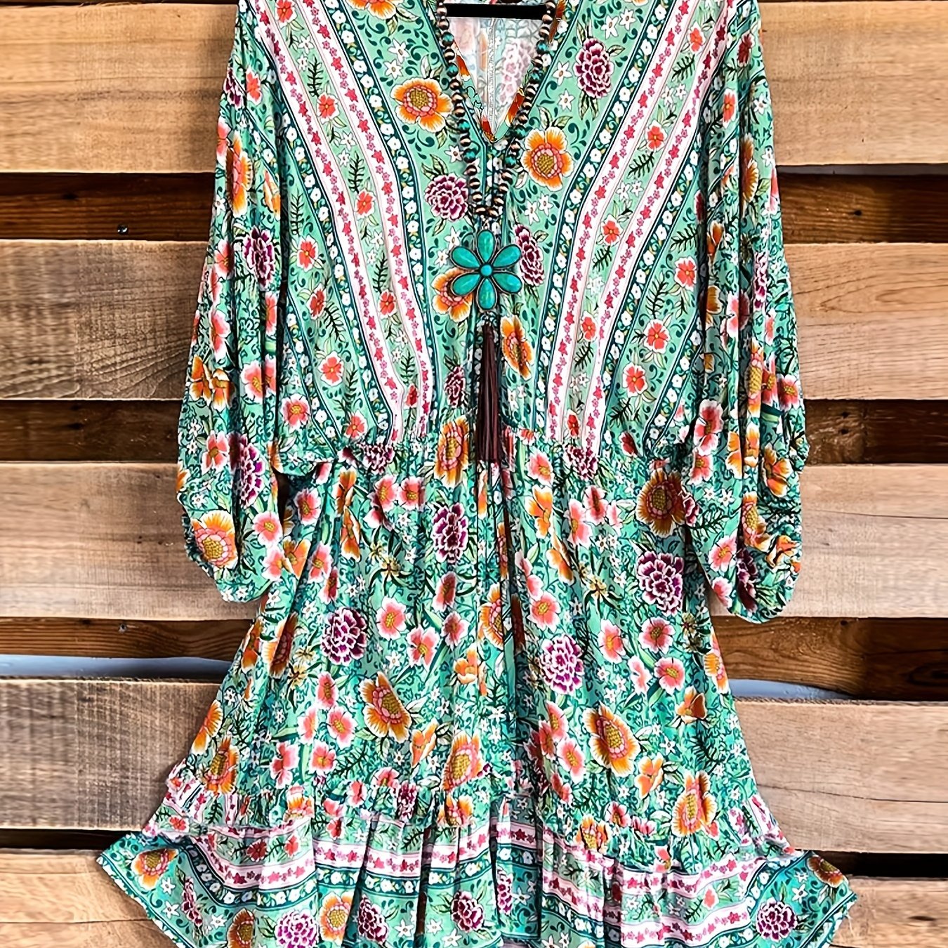 Women's Plus Floral Print Ruffle Boho Dress