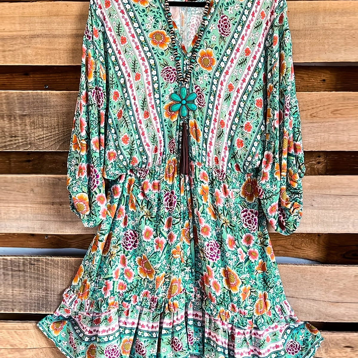 Women's Plus Floral Print Ruffle Boho Dress