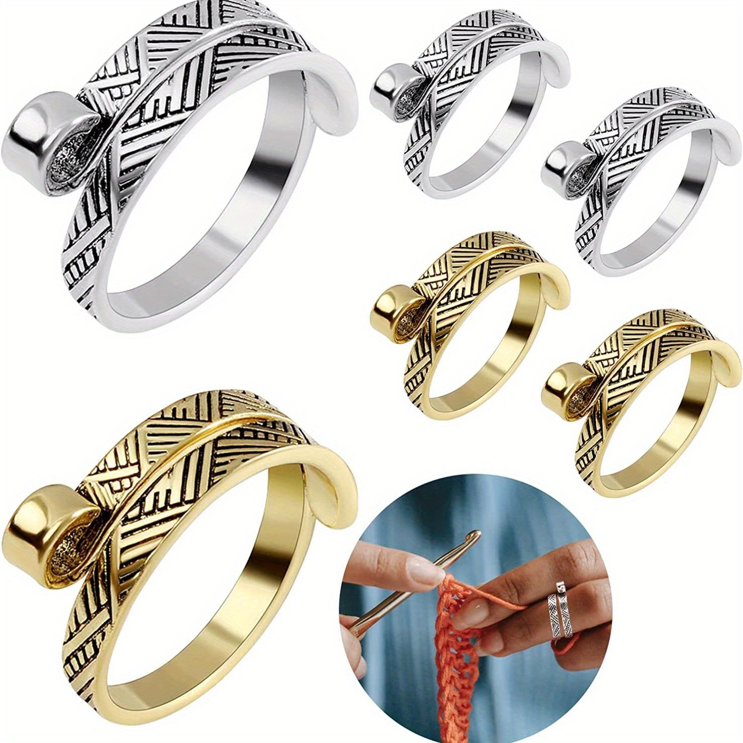 6pcs Adjustable Knitting Crochet Rings Metal Thimbles Crochet Accessories