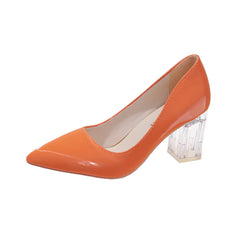 Women's Clear Chunky High Heels Patent Leather Shoes
